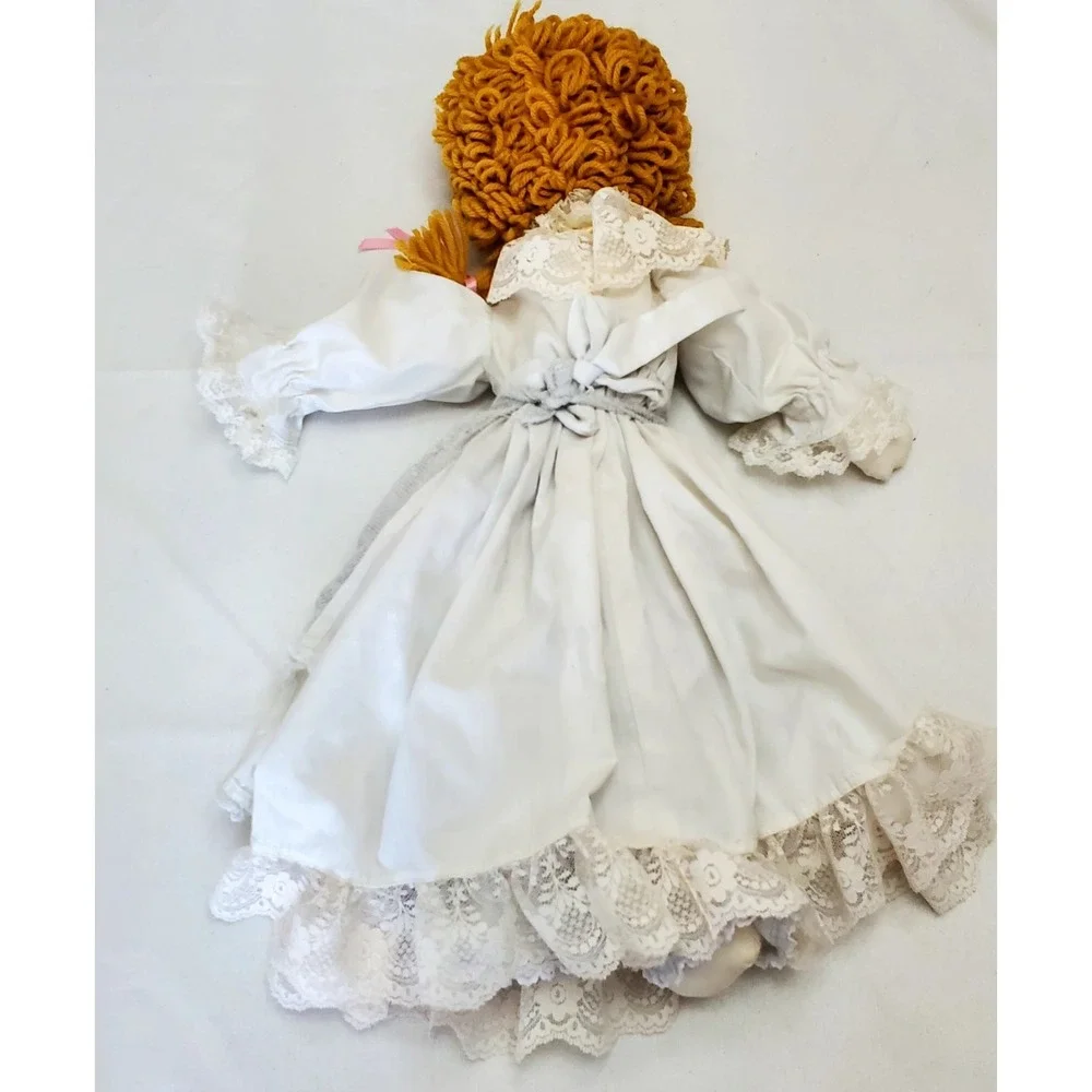 Vintage ♡ Handmade Hand-Crafted Cloth Doll W/Lace Dress‎ ♡ Yarn Hair Braids